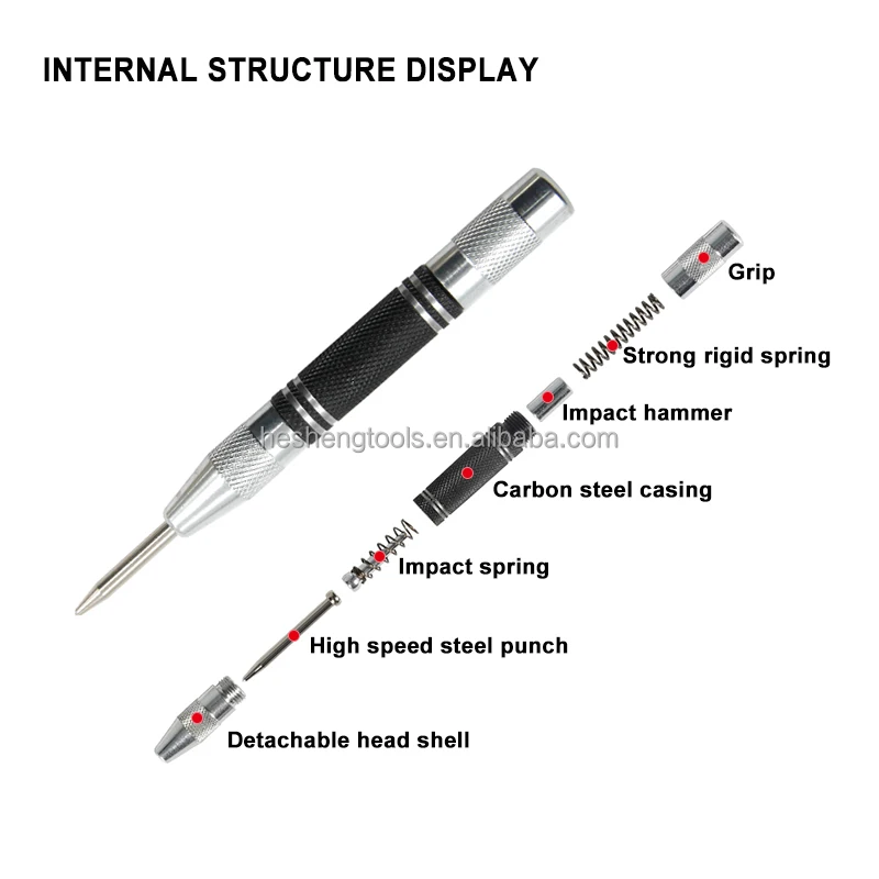 1pc Automatic Spring Loaded Positioner Center Punch Hand Tool Set For Window Breaking Woodworking & Glass, Plastic