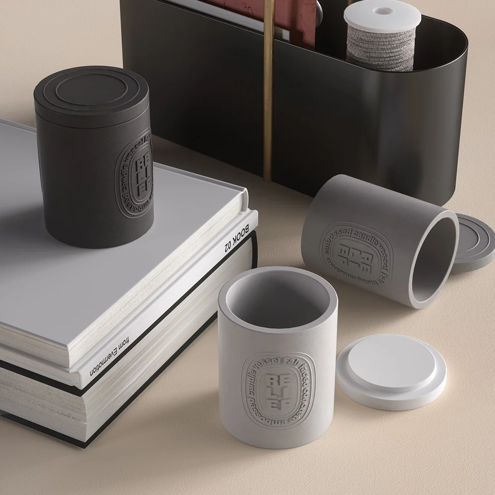 Wholesale 10oz Original Modern Design Empty Concrete Candle Jar Luxury Cement Candle Vessels with Lid Customized Logo In Bulk