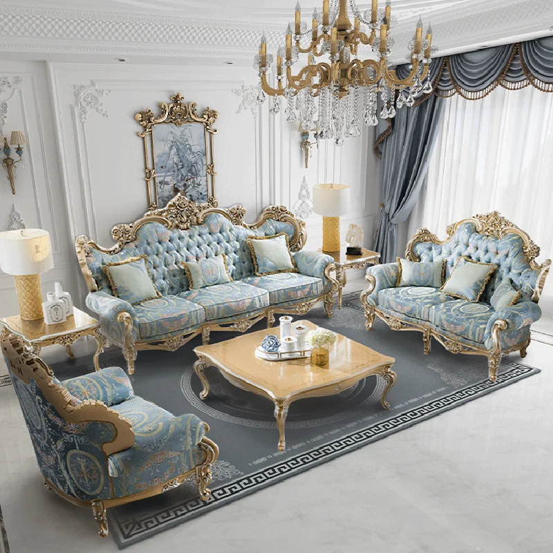 French style sectional sofa set furniture designs antique luxury solid wood 1+2+3 living room sofas