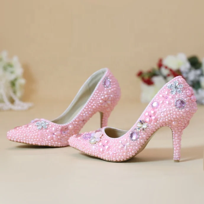 Wholesale Cheap Pink Pearl Sexy Wedge Shoes Woman Pumps Wedding Peep Toes Heels