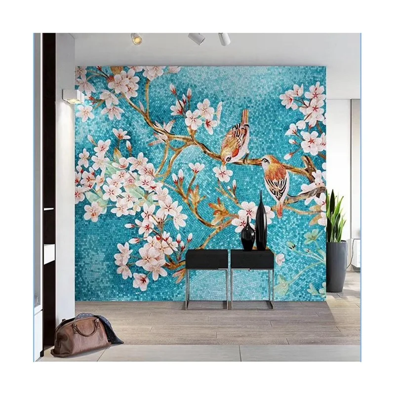 Modern mixed handmade wall tile flower glass mosaic wall wholesale mosaic tiles beige stone tile for decoration wall cladding