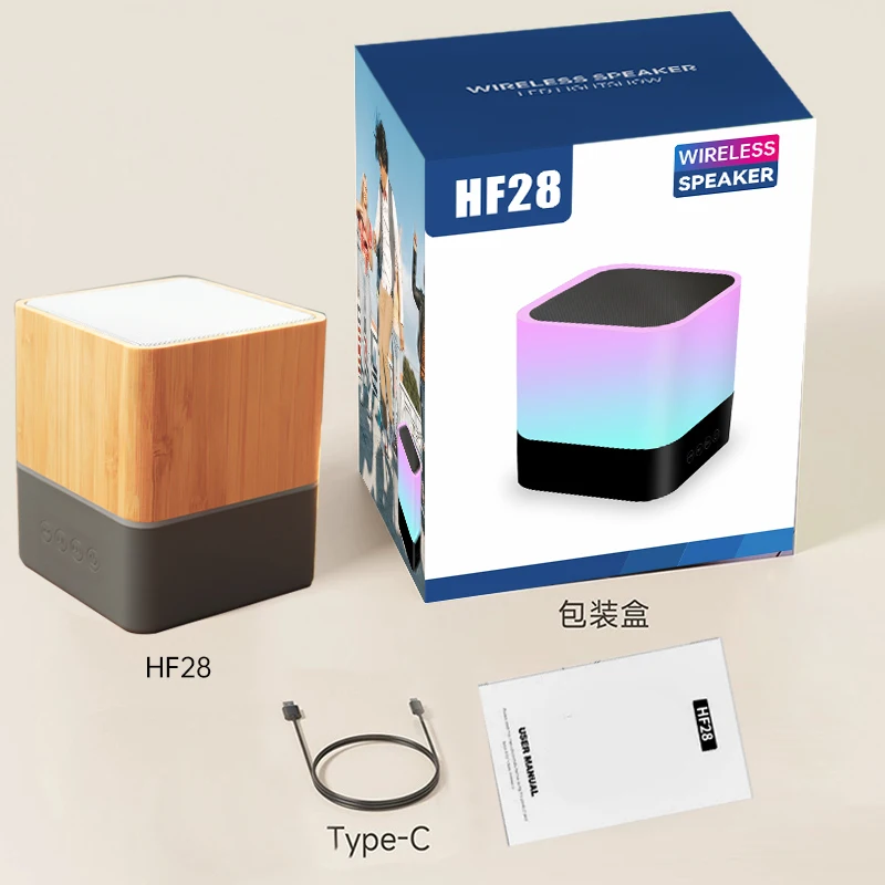 Square Mini Portable Bamboo Wooden bluetooth Wireless Speaker  Material Support TF Card Wireless Speaker