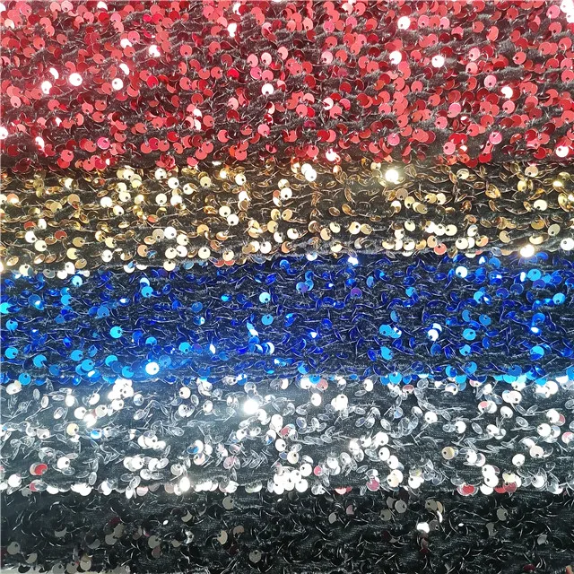 China manufacturer high grade luxury polyester spandex knitted italy black gold beaded embroidery velvet fabric for cloth