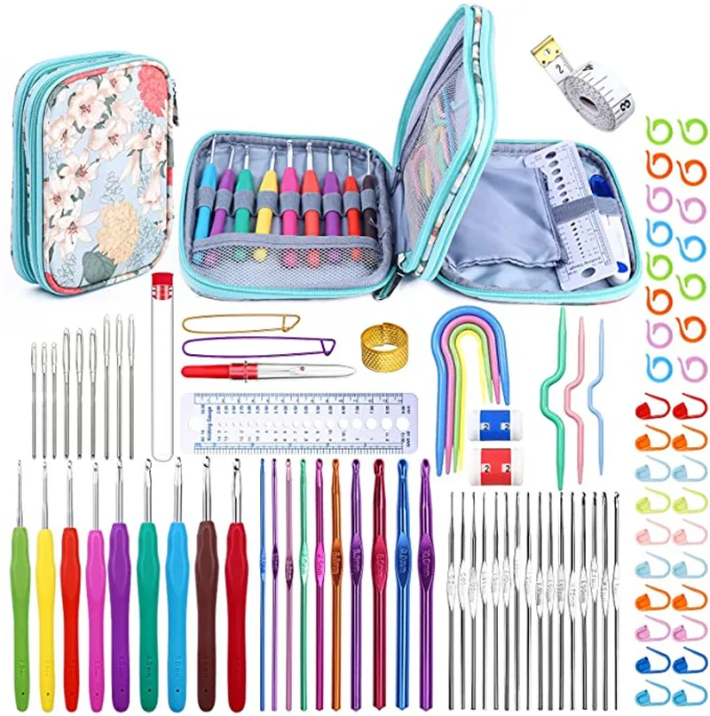 96 Pack Crochet Hooks Set  Ergonomic Knitting Needle Weave Yarn Kits Crochet Needle Accessories for Beginners