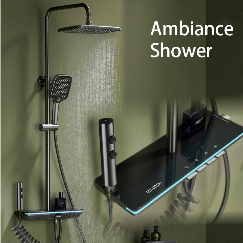 Trendy Designs LED Digital Bathtub Bathroom Shower Sets Thermostatic Rainfall Shower Faucet Set Bathroom Accessories