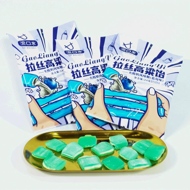 Chinese Traditional Snacks Fun Sorghum Malt Soft Candy Individually Wrapped Drawing Fruit Flavour Yoghurt Filled Gummy Candy