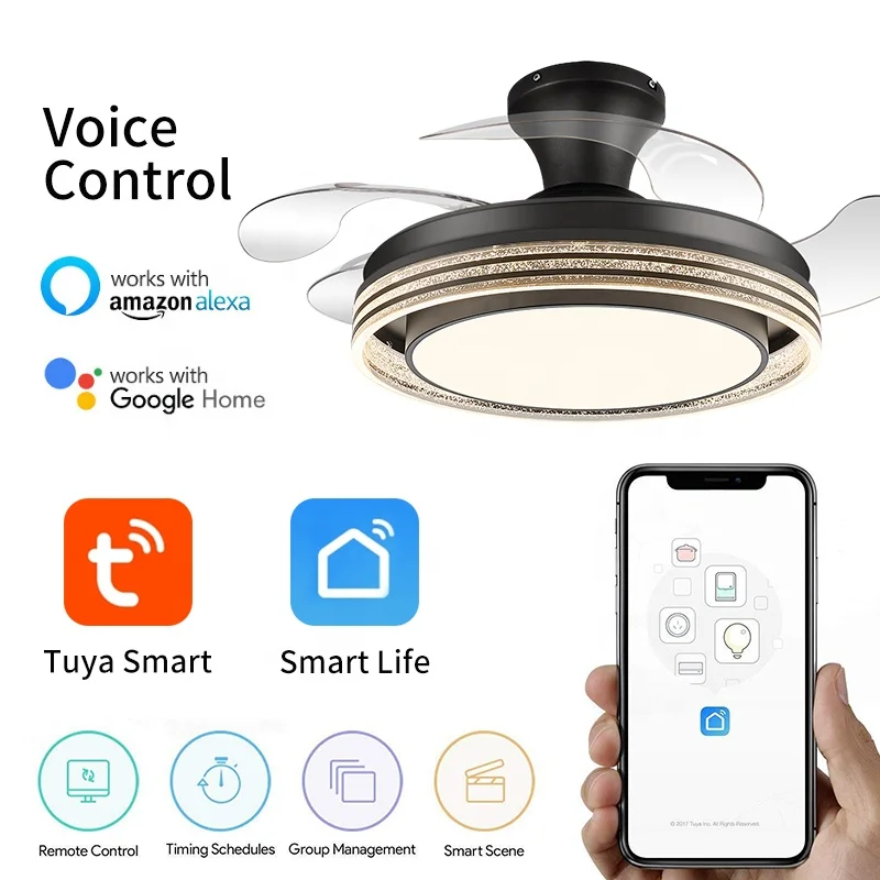 Y007A Modern remote control 42 inch bladeless 220v  ceiling fans with lights lamp led designer luz con ventilador oculto techo