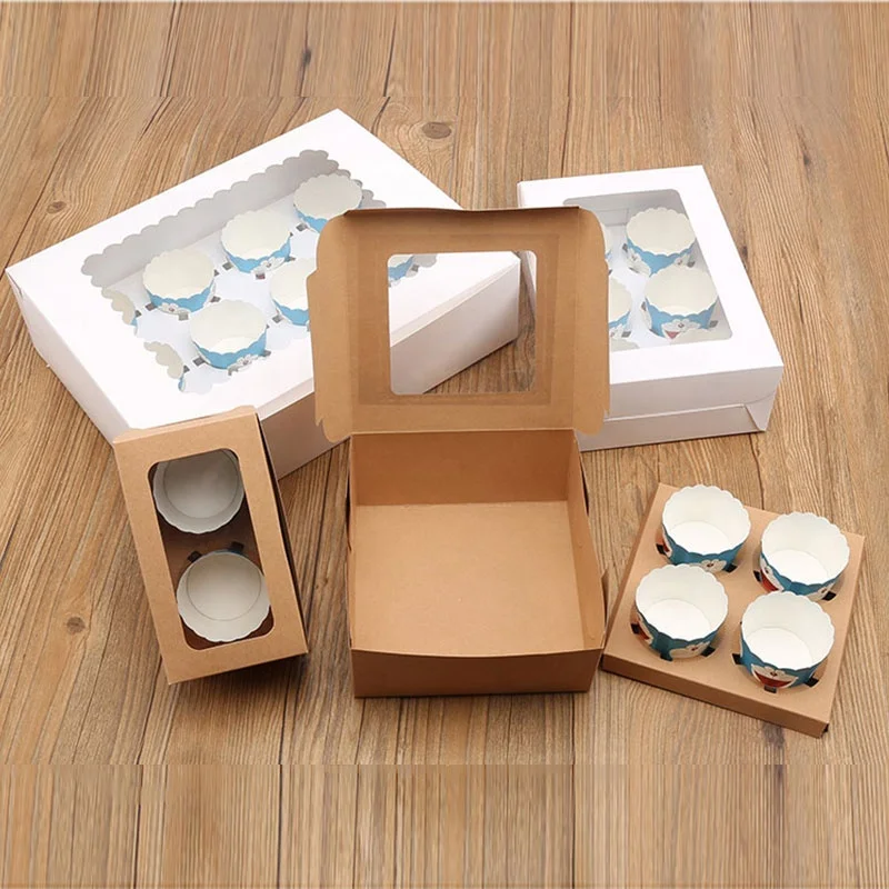 
Custom wedding elegant mini gift food packaging cookie pie kraft cup folding white cake boxes with window and tissue paper 