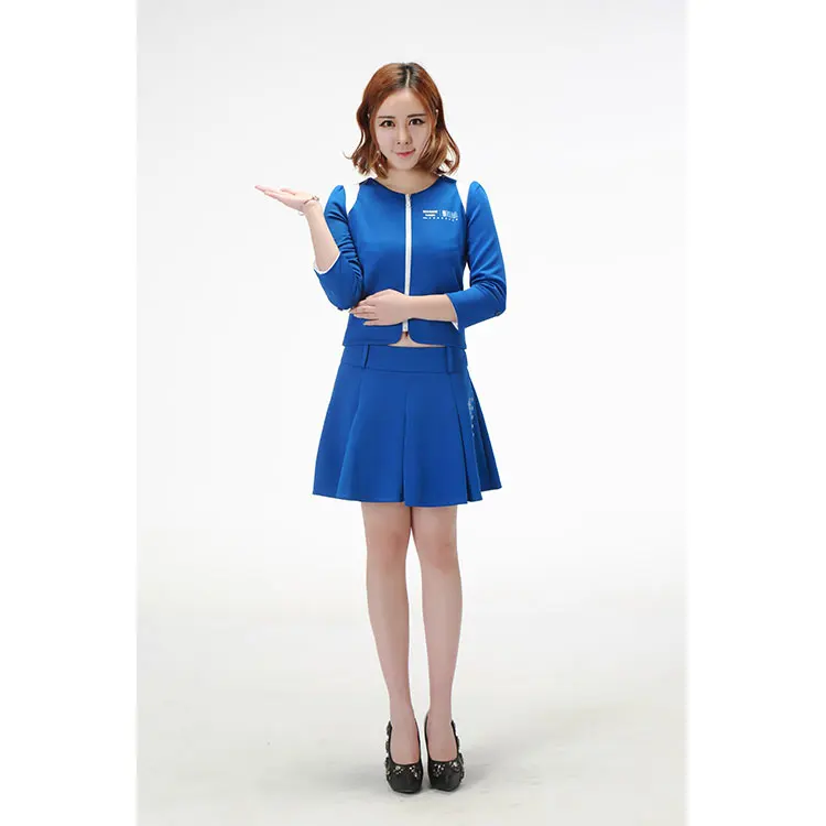 100% Polyester Women Skirt Promotion Uniforms Custom Blue Skirt (1600353069440)