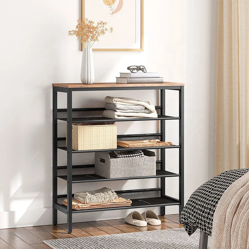 5-Tier Shoe Organizer Shelf,with Flat & Slant Adjustable Shelf, Sturdy and Stable shoe racks for home