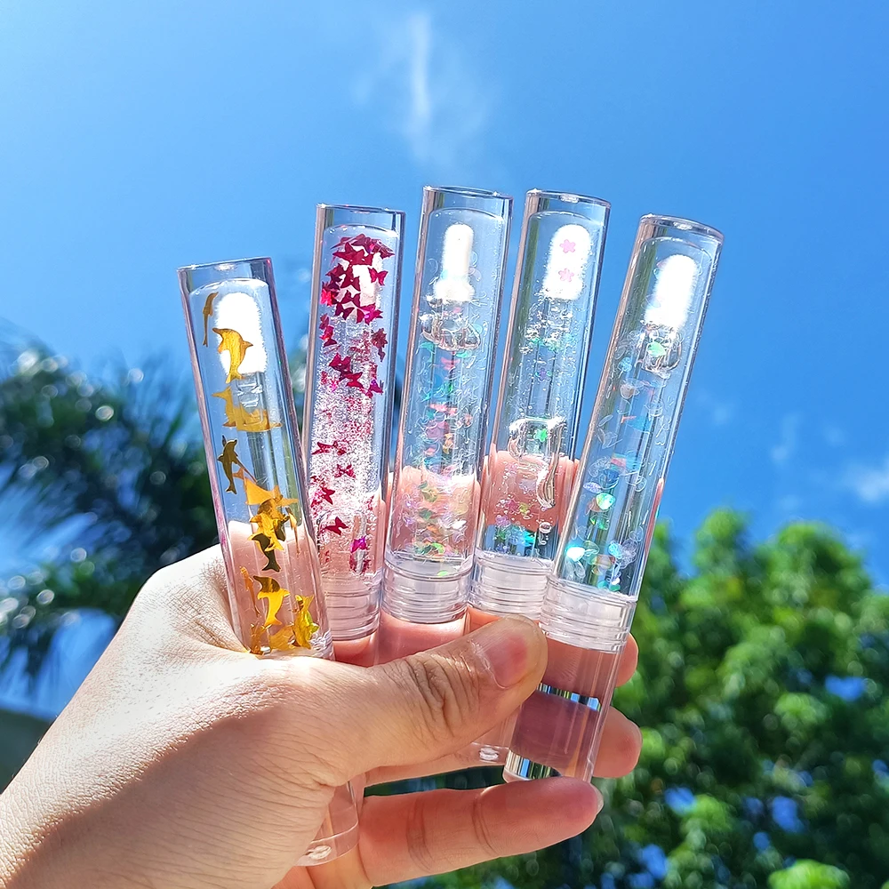 Wholesale Custom Lipgloss No Logo Shiny Vegan Organic Kids Lip Plump Moisturize Glitter Butterfly Clear Lip Gloss