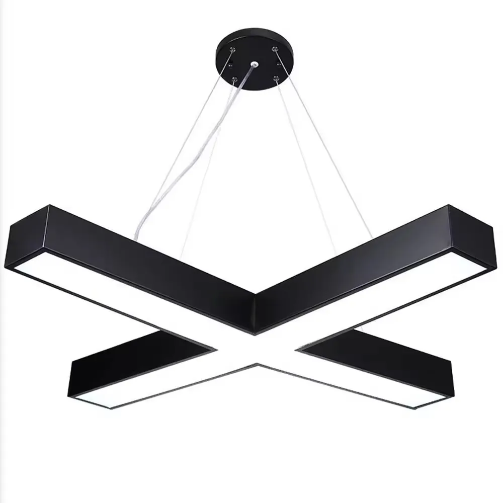 Office Modern Cross chandelier Architectural indoor decorative pendant X-Shaped LED linear lights