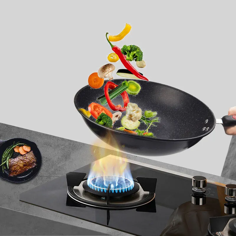 Kitchen cooking medical stone non-stick 304 stainless steel wok frying pan stock pot cookware 3 piece set kitchenware set