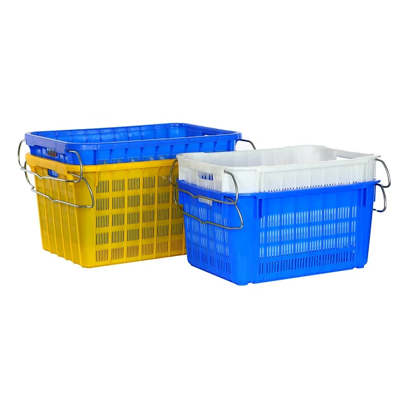 Harvest Plastic Ventilated Box Stack Nest Plastic Transport Mesh Crate Basket For Vegetable Fruit with Metal Handle