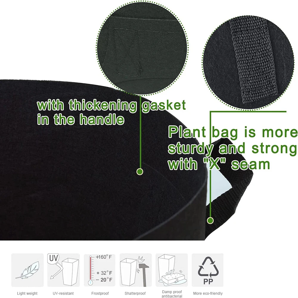 Plant Grow Bag 7 Gallon 6-Pack Heavy Duty Fabric Pots, 300g Thick Nonwoven Fabric Containers Aeration with Nylon Handles