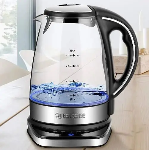 Customizable graduated transparent cordless electric glass water kettle with digital control
