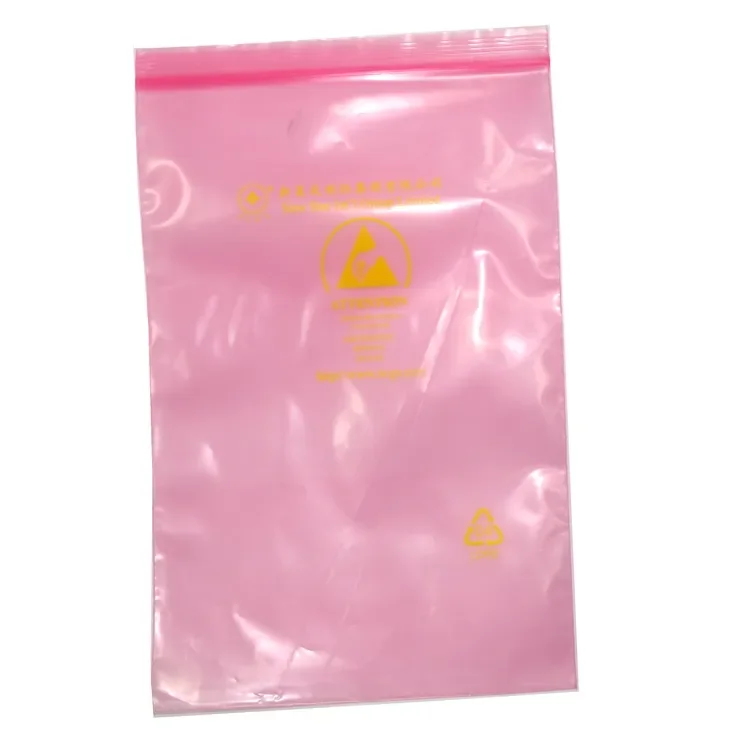 Factory Custom Pink Antistatic Grip-Seal Reclosable Bags with Gravure Printing Antistatic Grip-Lock Surface Handling