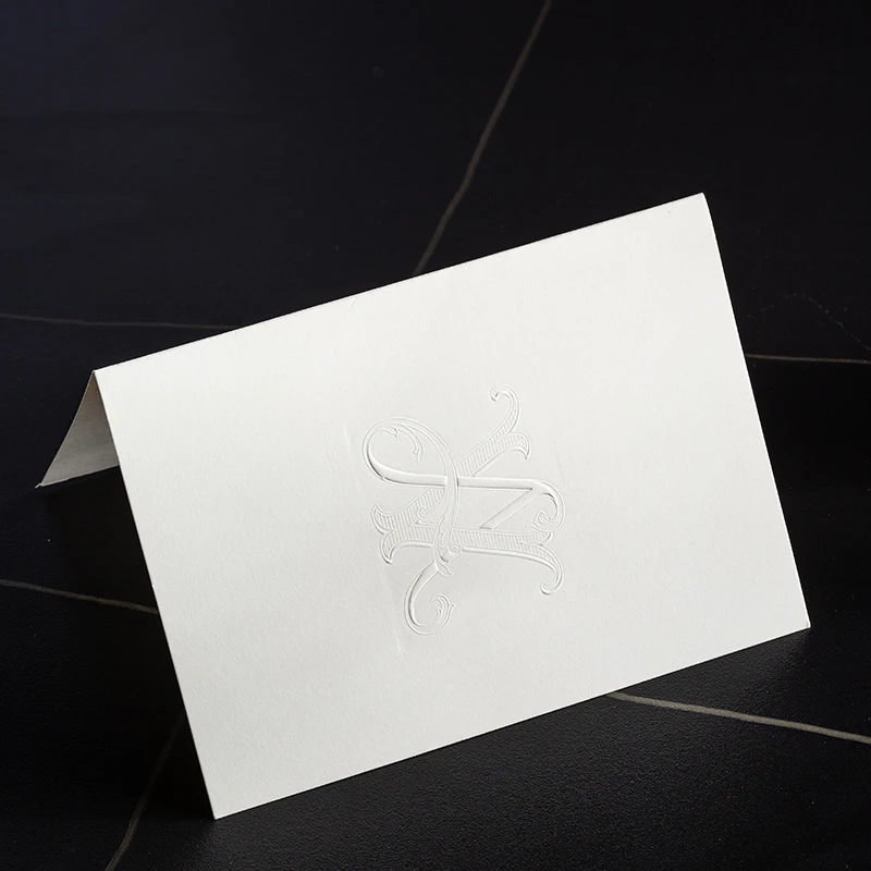 Custom stylish embossed cards texture paper wedding invitation folding cards black foil printing wedding menu card