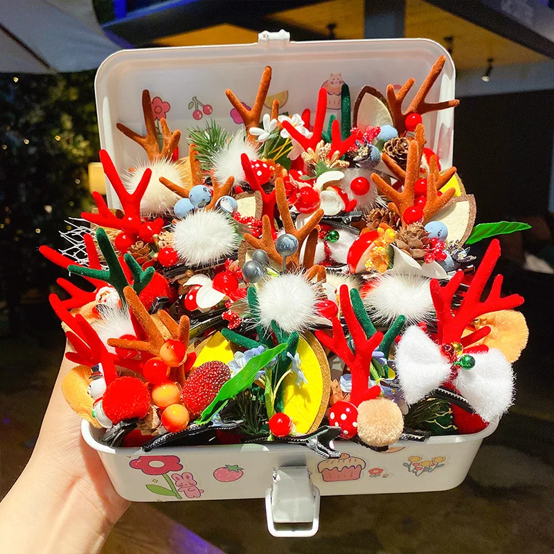 The new Christmas Elk Antlers Hairpin Funny Child Plush clips In Hair Extensions  Hair Wavy