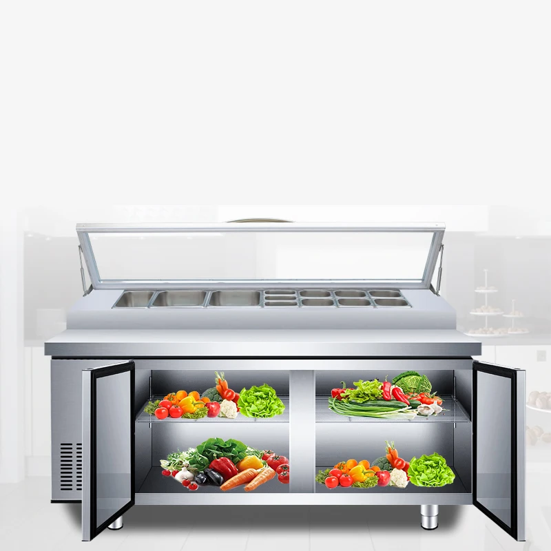 Pizza slotted salad table commercial fruit preservation table refrigerated display freezer side dish refrigerator