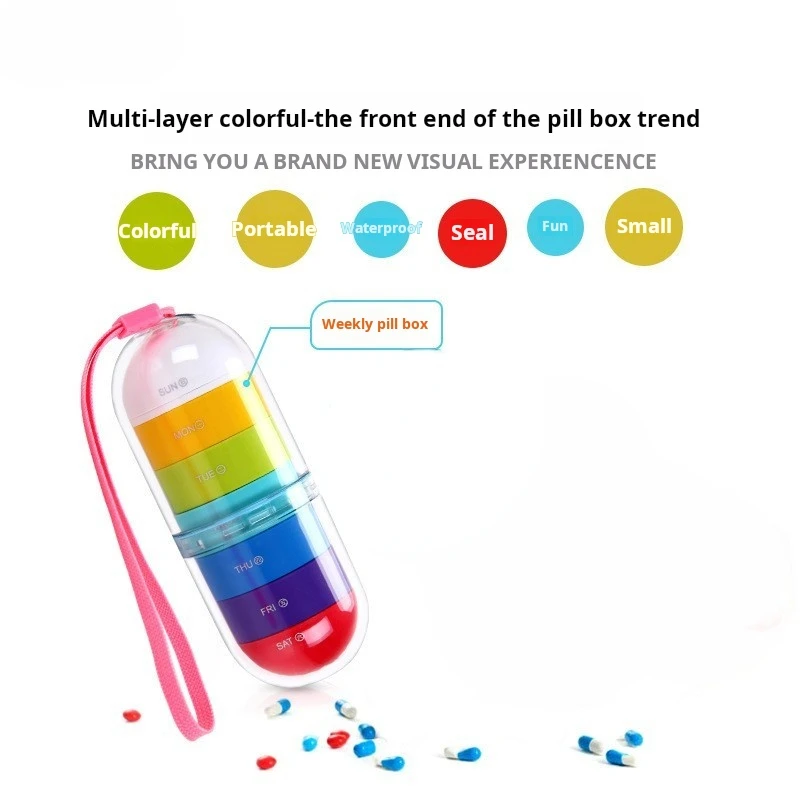 logo Printing 7 Day pp Plastic Pill Cases Wholesaler Mini Capsule Shaped Organizer 6 Compartment Travel Portable Pill Box