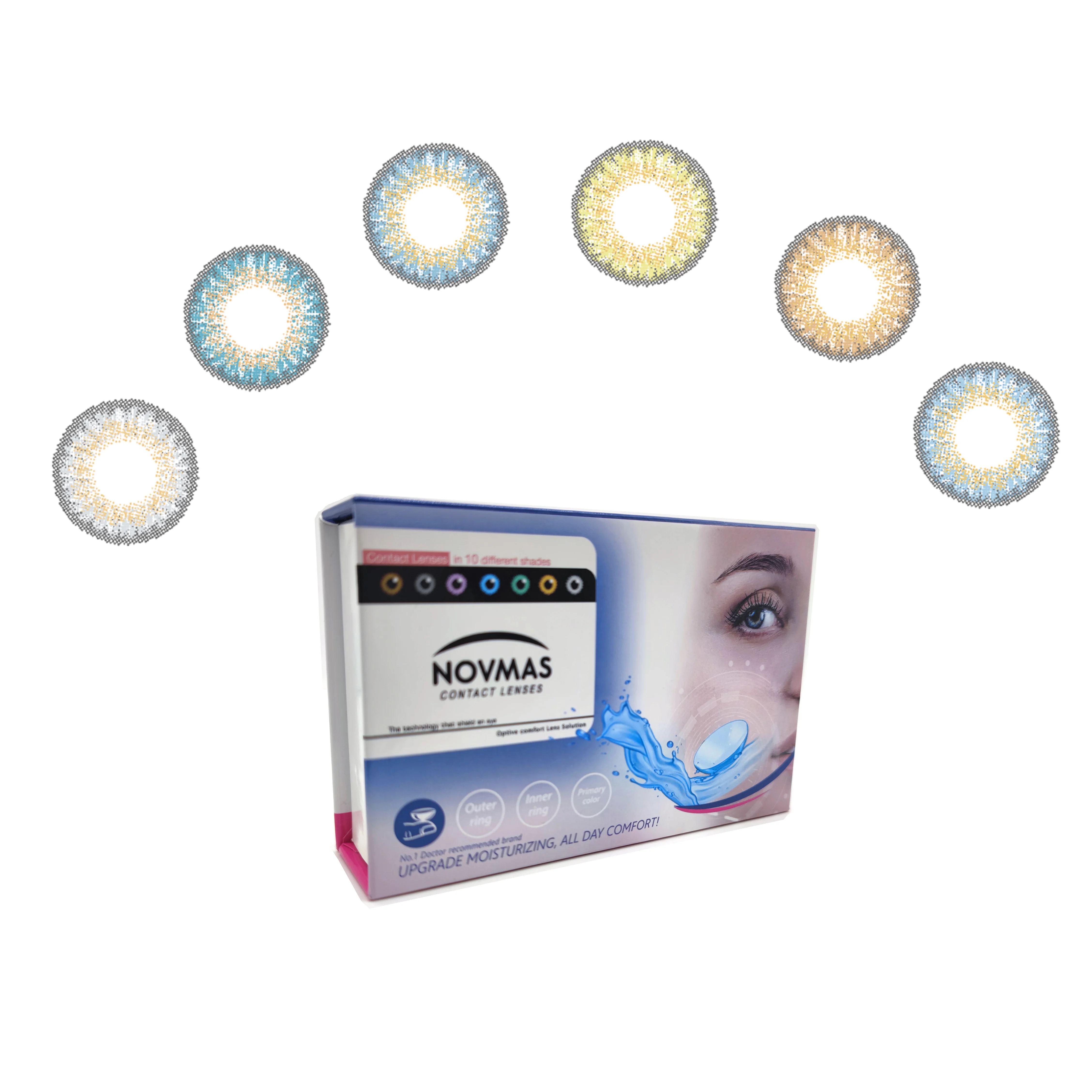 Novmas Contact Lens Sets 3 Tone Color 14.2mm Fashion Colored Women Beautiful Contact Lens Set