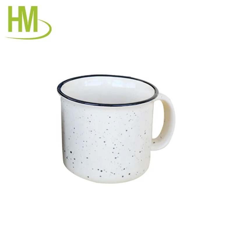 Custom print glazed color with black speckles enamel outdoor camping fire ceramic mugs