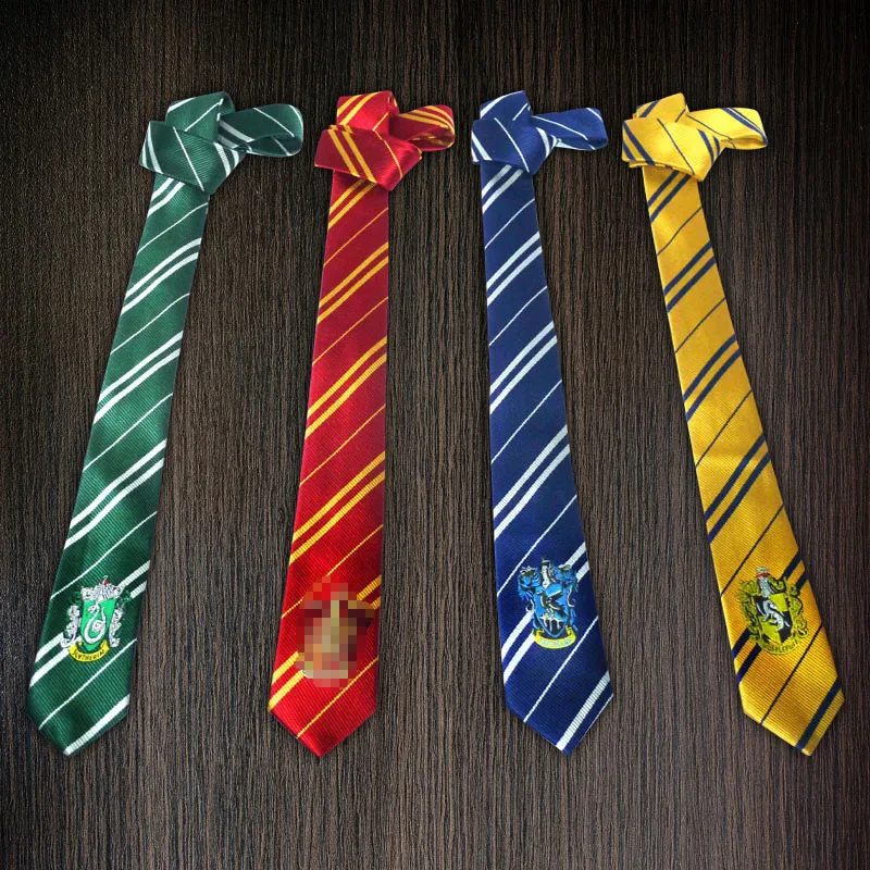 
Harry Potter House Necktie with Emblem Slytherin Ravenclaw Hufflepuff Striped Tie 