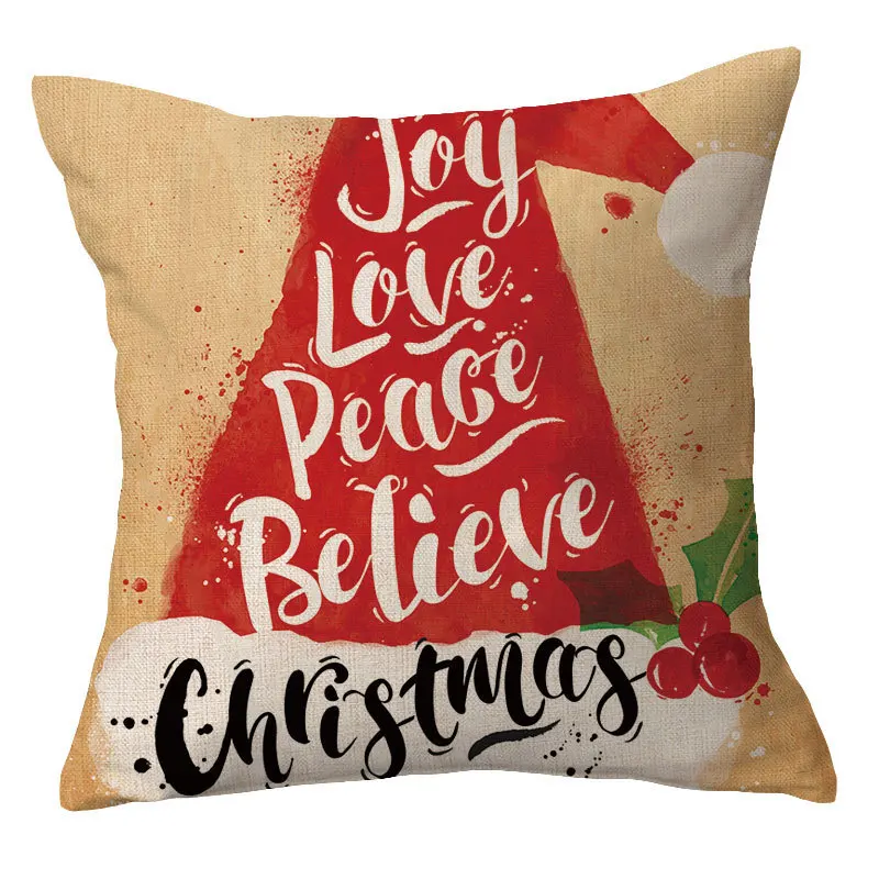Custom Decorative Printed Linen Polyester Plush Square Throw Pillow Case Christmas Day Red Floor Cushion Covers  Pillow Cases