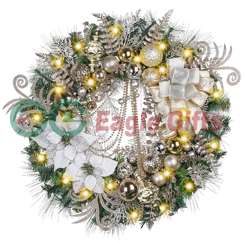 EAGLEGIFTS Simulation Flower Plants Garland Wire Mesh Ribbon Artificial Wreath for Christmas Thanksgiving Door Decoration