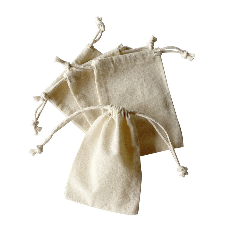 Custom Printed LOGO 5x7 Inches Natural Drawstring Cotton Bangle Pouches