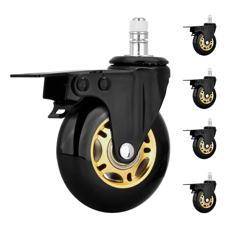 Universal Industrial Furniture Medical Heavy Duty Swivel Wheel 3 Inch PU Office Chair Caster Wheel with Dual Brake Double Ball