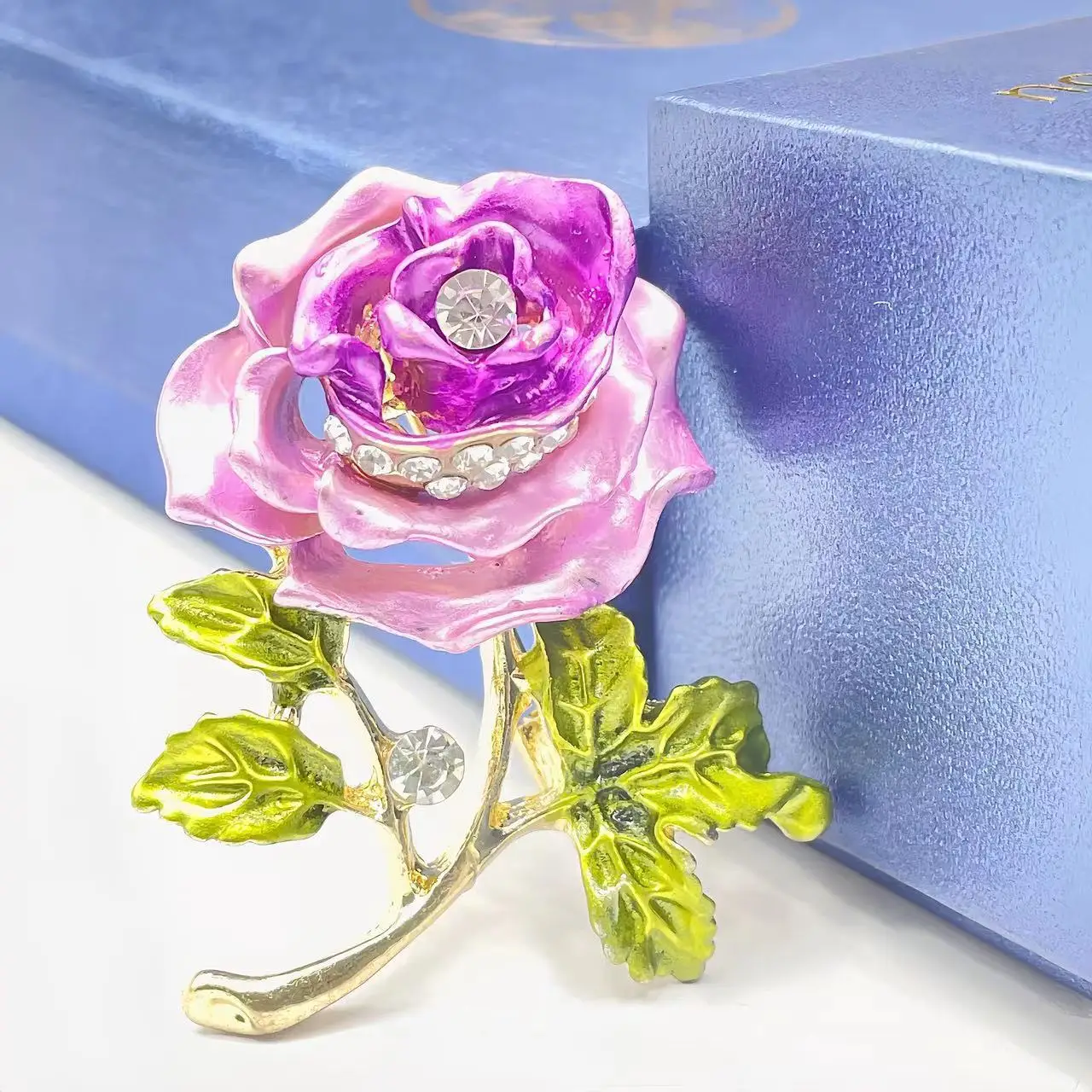Luxury High-end Rose Flower Brooch Female Drop Oil Alloy Design Inlaid Brooch Wholesale