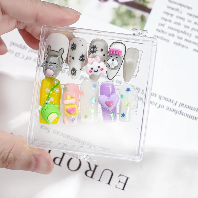 nail wearing gift box high-end transparent square packing box for press on nail false nail organizer fake Jewelry storage