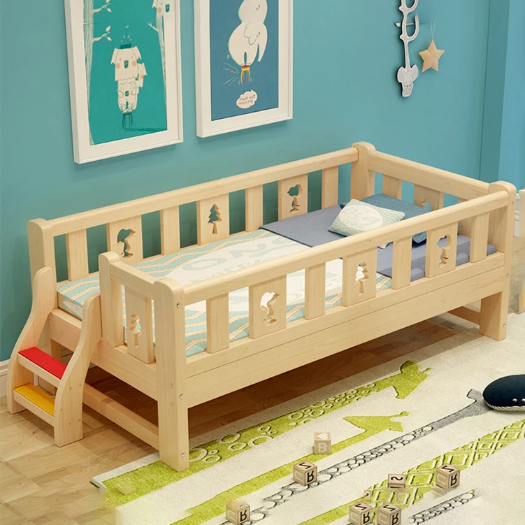 Solid Wood Furniture Kids Cot Modern Bedroom Bed Children Single Beds Pine Baby Cribs