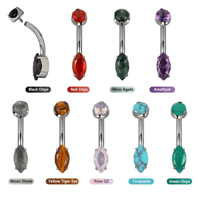 GZN Wholesale Titanium 4 Prong Set Marquise Natural Stone Earring Belly Button Navel Ring