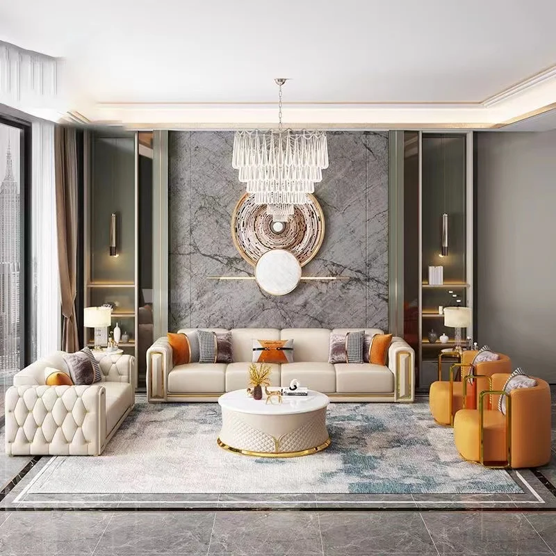 Modern New Design luxury Couch With Brass Legs Plush Leather Sofa Living Room Furniture