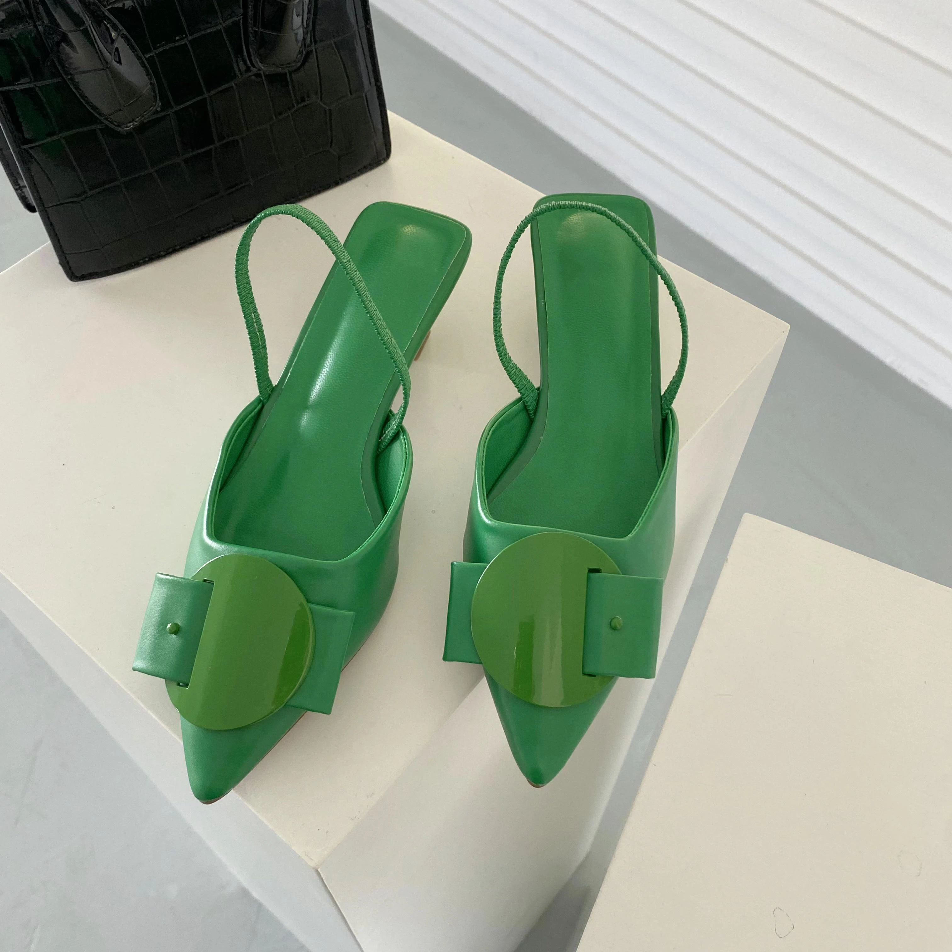 New Fashion 2022  Women Pointed Toe Low Heel Butterfly-knot Buckle Slingback Mules Ladies Casual Office Pumps Shoes
