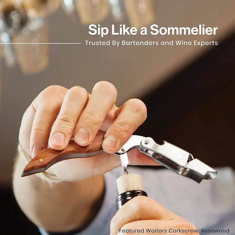 Custom Cork Screw Rosewood Wine Bottle Waiters Stainless Steel Corkscrew Wine Opener