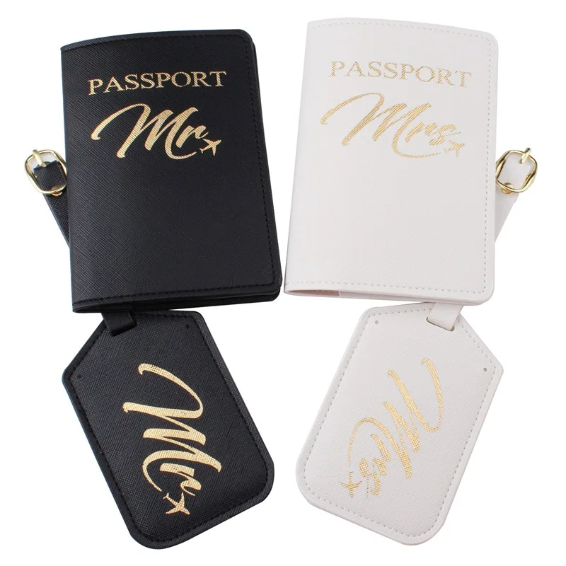 Travel Airplane Pu Travel 4 Sets Suitcase For Gold-stamping Passport Holder and  Airplane Travel Luggage Tags For Women Men