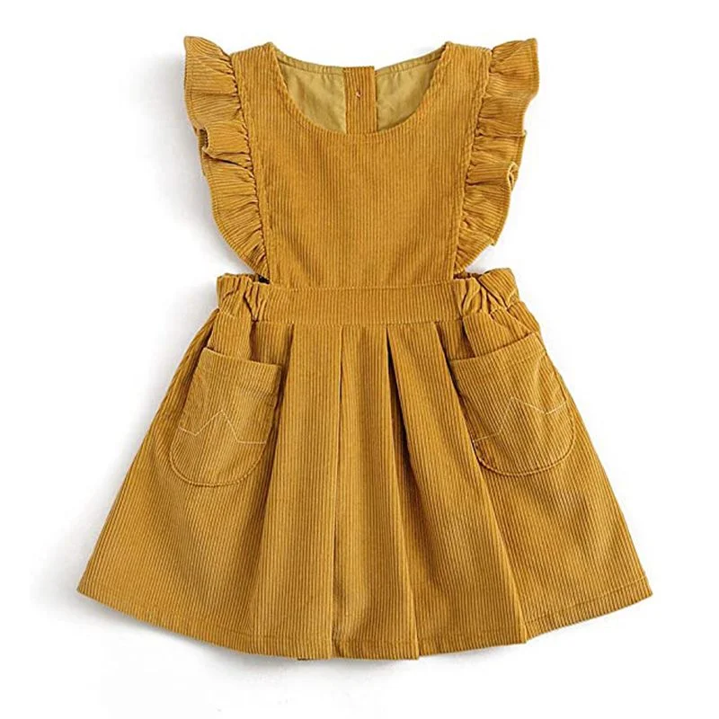 Top selling Designer Customized outfit frocks children girls cotton corduroy Pinafore style clothes toddler apron dress