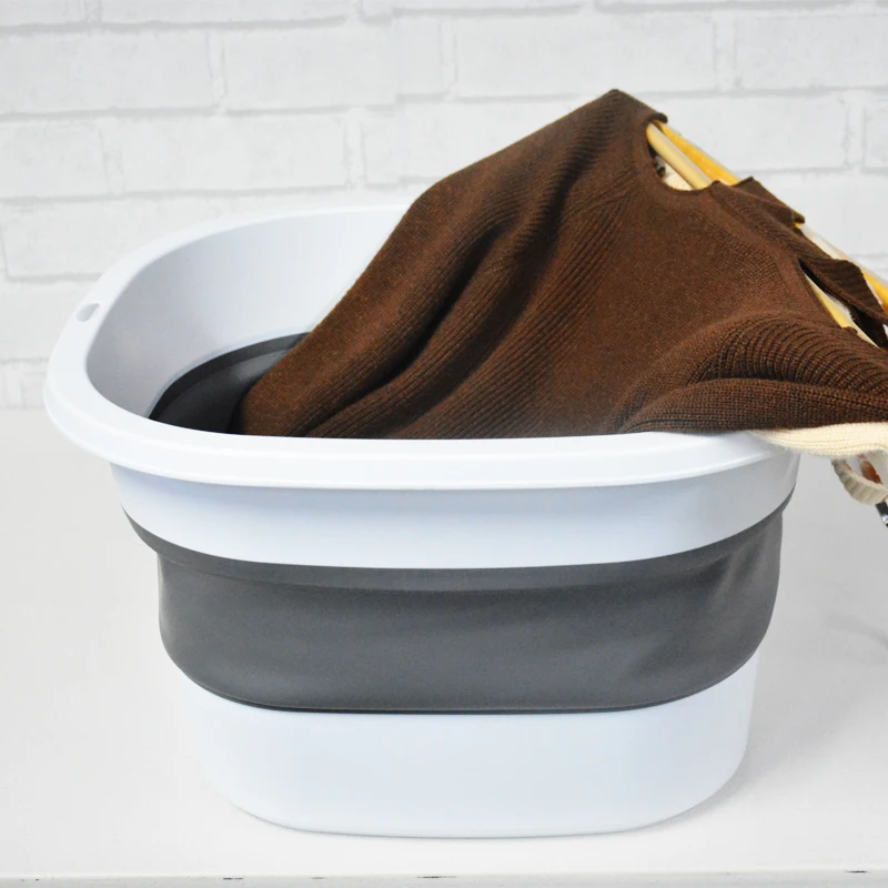 Gray Foldable Foot Bath Bucket Bathroom Space Saving Durable High Temperature Resistance Wash Basin