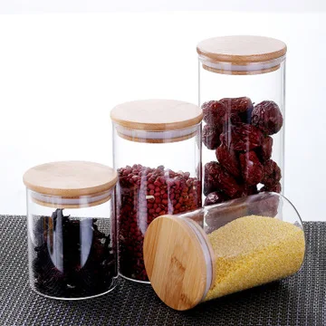High Borosilicate Glass Storage Jar Food Storage Airtight With Bamboo Lid and Silicone Rubber Seal Spice Jars