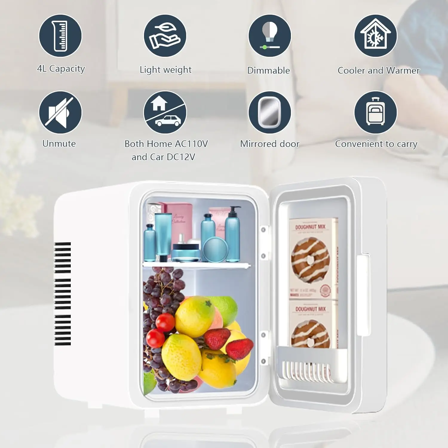 Mini Fridge with Dimmable LED Mirror Cooler and Warmer Refrigerators for Car Bedroom Hotel