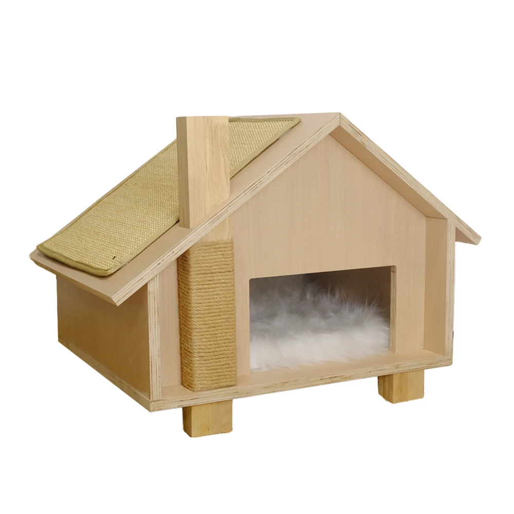 Outdoor Luxury Modern Cat House Weatherproof Fabric Scratching Post Board Wooden Outside Cat Shelter