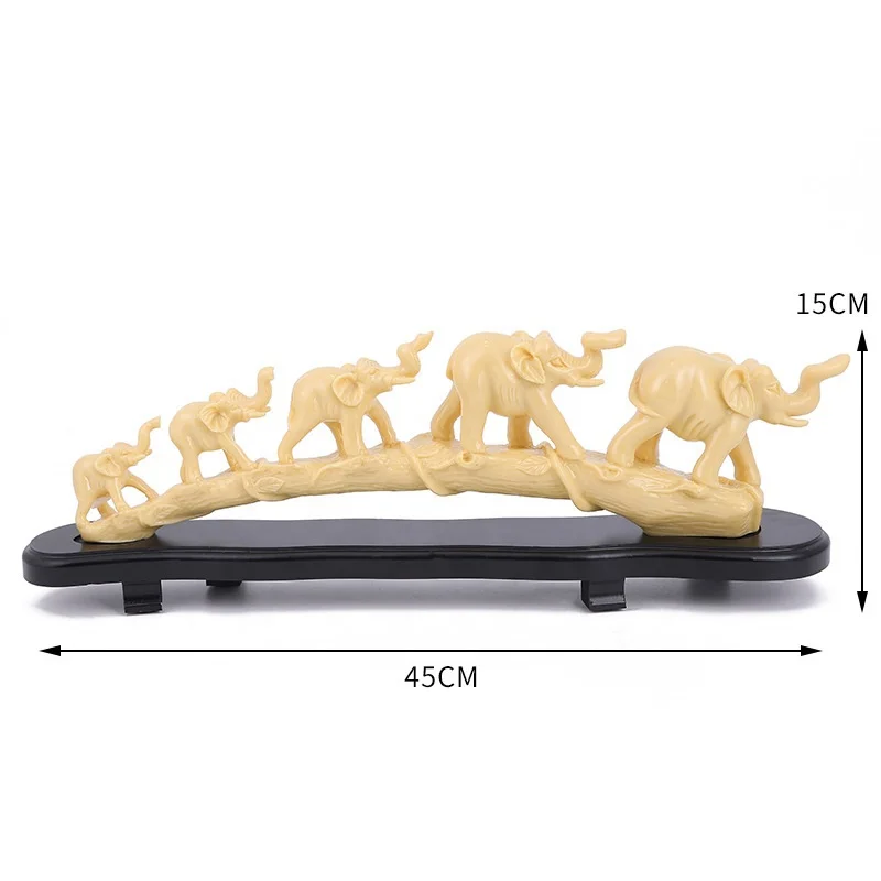 Office Small Home Decorative Sculpture Handicraft Resin Animal Carving Five Blessing Elephant Ivory Sculptures