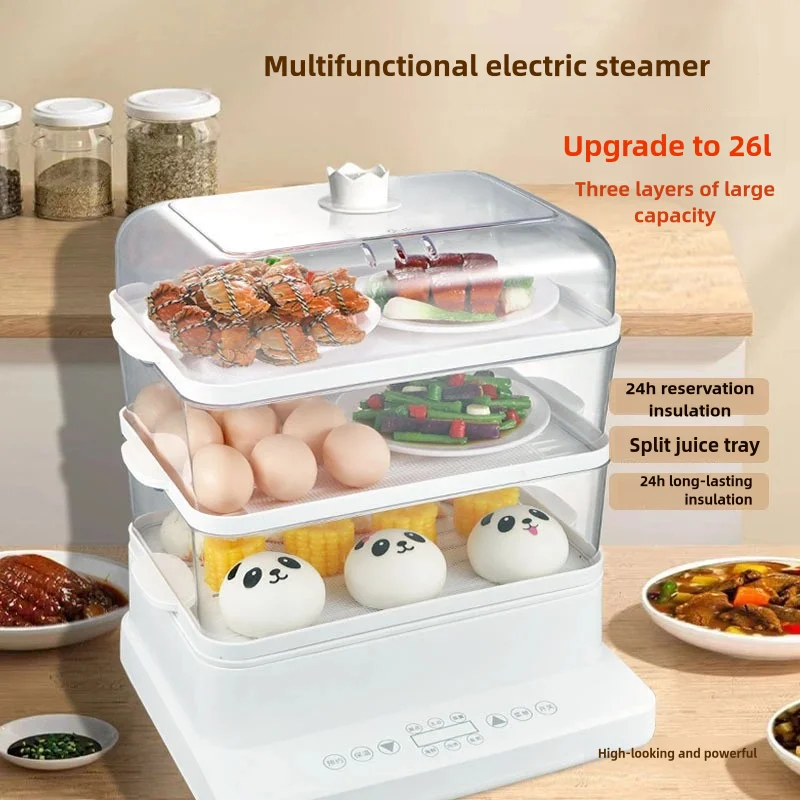 Large Capacity Automatic Multi-Functional Transparent Electric Steamer Household Integrated Three-Layer Steam Pot Kitchen Use