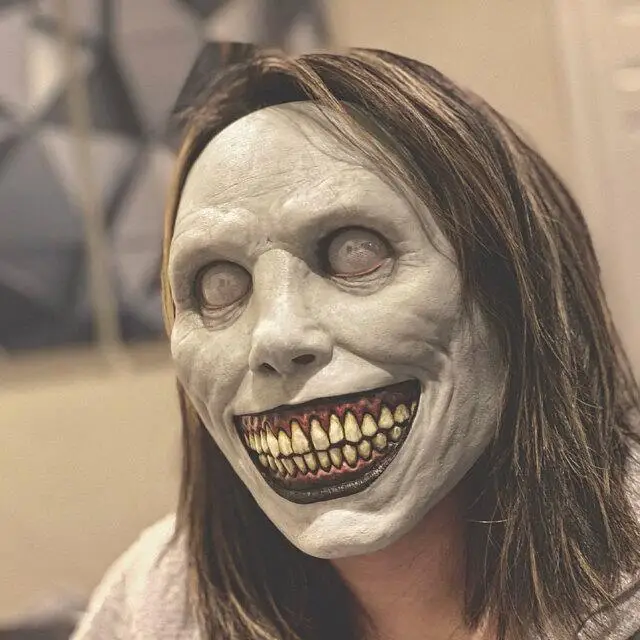 Realistic Exorcist smile white eyes demon Horror party supplies face costume Halloween mask