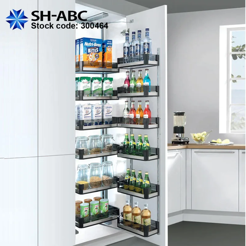 Stainless steel glass large Kitchen  magic corner functional organizer soft close tandem storage basket unit tall pullout pantry
