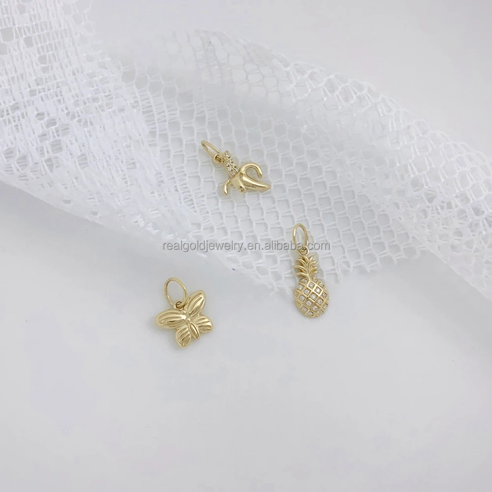 14K Real Yellow Gold Fine Jewelry Accessory Cute Butterfly Charms Pendants Jewelry DIY Accessory With Cute Size Wholesale